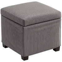 HOMCOM Coffre pouf rangement 30 L avec couvercle amovible, ottoman cube rembourré en velours côtelé, 40 x 40 x 40 cm, gris(m-11)