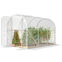 Outsunny Serre de jardin tunnel 3 x 2 x 2 m 6 m² avec porte à charnières bâche en PE 150 g/m² pour Légumes Plantes Fleurs(m-12)