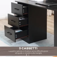 HOMCOM Scrivania Moderna in Legno con 3 Cassetti e 3 Ripiani per Camera e Ufficio, 120x49x72cm, Nero(m-5)