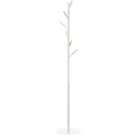 HOMCOM Perchero de Pie de Madera con 6 Ganchos para Ropas Bolsos para Salón Entrada Dormitorio 35x35x174 cm Blanco(m-12)