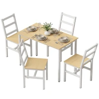 HOMCOM Conjunto Mesa Comedor con 4 Sillas, Mesa Rectangular 108 cm, Sillas con Respaldo de Listones, Roble y Blanco(m-11)