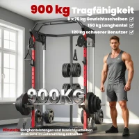 SPORTNOW Power Cage maszyna Smitha, Power Rack z regulowanym systemem wyciągów, wielofunkcyjny do 300 kg(m-5)