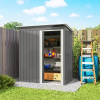 Outsunny Capanno Attrezzi con Tetto Inclinato e Porta Scorrevole, in Acciaio e PP, 163x89x182 cm, Grigio Chiaro(m-9)