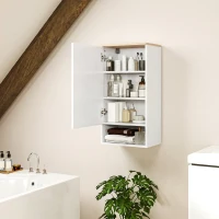 HOMCOM Pensile Bagno, Mobile Bagno Salvaspazio Sospeso con Anta, 3 Ripiani e Vano Aperto, 2 Ripiani Regolabili, Senza Maniglie, Bianco(m-7)