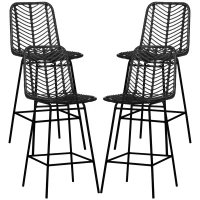 HOMCOM Lot de 4 tabourets de bar design bohème hauteur 66 cm avec repose-pieds métal et rotin PE - noir(m-12)