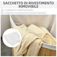 HOMCOM Cesto Portabiancheria con Coperchio Triangolare in Bambù e Tessuto, 38x38x57cm, Colore Legno(m-5)