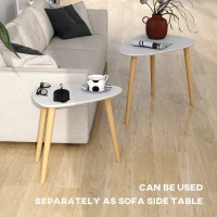 HOMCOM Nesting Coffee Table, Set of 2 Side Tables, Stacking End Tables with Solid Wood Legs, for Living Room Bedroom, Light Grey(m-6)