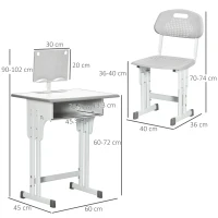 HOMCOM Banco Scuola con Sedia ad Altezza Regolabile e Luce per Bambini 6-12 Anni, Acciaio e MDF, Grigio(m-3)