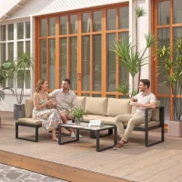 Outsunny Conjunto de Jardín Exterior de 4 Piezas con 2 Sofás de 2 Plazas 1 Sillón sin Brazos y Mesa de Centro con Cojines Caqui(m-2)