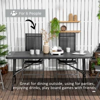 Outsunny Folding Garden Dining Table for 6, Rectangular Outdoor Dining Table with HDPE Tabletop, Foldable Garden Table with Steel Frame for Balcony, Porch, Charcoal Grey(m-4)
