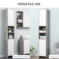 kleankin Free-standing Tall Bathroom Storage Cabinet w/ 2 Cupboards 2 Open Compartments, Slim Bathroom Organizer Adjustable Shelves Elevated Base for Living Room, Grey(m-8)