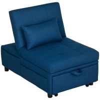 HOMCOM 3-in-1 Klappsessel mit Seitentasche, Gästebett mit Kissen, Verstellbarer Rückenlehne, Bettsessel mit Rollen, Blau(m-1)
