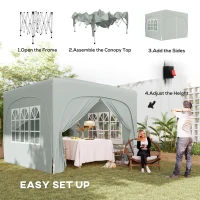 Outsunny 3 x 3m Pop-Up Gazebo Shelter, with Accessories - Light Grey(m-4)