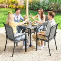 Outsunny Set da Giardino 5 pz in Acciaio con 4 Sedie Impilabili e Tavolo con Foro Centrale e Ripiano Inferiore, Grigio(m-9)