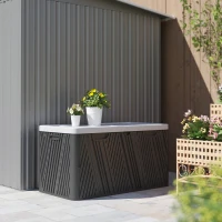 Outsunny Panca Contenitore 380L in HDPE con 2 Maniglie Laterali e Leva a Gas, 115x60x60 cm, Nero e Grigio(m-6)