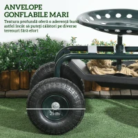 Outsunny Cărucior de grădină cu scaun reglabil și tavă inferioară, din oțel și PP, 83x36.5x45-60 cm, verde închis(m-5)