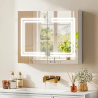 kleankin Armário Casa de Banho com Espelho e Luz LED Interruptor Tátil e Cor da Luz Ajustável 80x15x65 cm Branco Brilhante(m-2)