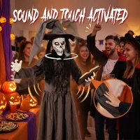 HOMCOM 180cm Life Size Animated Witch Halloween Decorations Outdoor Indoor, Scary Halloween Animatronics Decor(m-5)