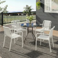 Outsunny Juego de 4 Sillas de Jardín Exterior Apilables de PP con Respaldo Curvado Asiento de Listones 55x58,5x81,5 cm Blanco(m-10)