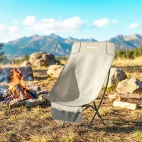 Outsunny Camping Chair for Adults Heavy Duty Folding Camp Chair with Side Pocket and Carry Bag Khaki(m-10)