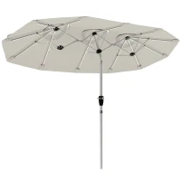 Outsunny 3 m Double-Sided Garden Parasol with LED Solar Lights, Tilt, Outdoor Extra Large Sun Umbrella with Crank Handle, Cream(m-1)