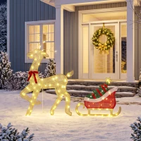 Outsunny Reno Navideño Iluminado con Trineo con 95 LED Blanco Cálido, 8 Modos de Iluminación y Temporizador, Oro(m-6)