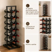 HOMCOM Cantinetta Vini Portabottiglie da Terra in Metallo per 12 Bottiglie, Nero(m-4)