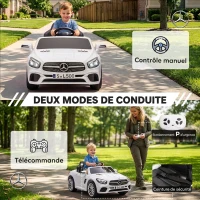 AIYAPLAY Voiture Électrique Enfants 12V Mercedes-Benz SL500, 3-5 km/h, 2 Moteurs, Télécommande 2,4G, pour 3-5 Ans, Blanc(m-6)