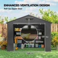 Outsunny 8 x 6 ft Outdoor Garden Storage Shed, Waterproof Bike Tent with Roll-Up Zipper Door(m-6)