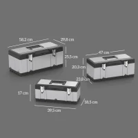 HOMCOM 3-teiliges Werkzeugkasten-Set, Edelstahl, Kunststoff, Silberfarben(m-3)