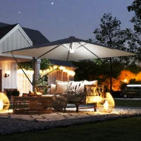 Outsunny 3 x 3 m Garden Cantilever Parasol with Light, Cover, Overhanging Umbrella w/ Wind Protection, 360° Rotation, Light Grey(m-10)