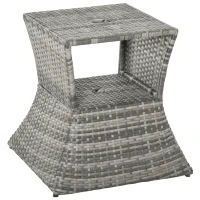Outsunny Pied de parasol table basse 2 en 1 étagère inférieure intégrée résine tressée imitation rotin PE dim. 54L x 54l x 55H cm gris(m-12)