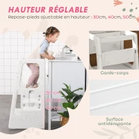 HOMCOM Tour d'apprentissage Tour d'observation Montessori pour Enfants de 18 Mois à 5 Ans Hauteur réglable sur 3 Niveaux en HDPE Charge max. 65 kg 47 x 47 x 90 cm blanc(m-4)