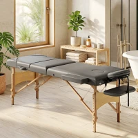 HOMCOM Table de massage pliante, lit de massage 3 zones portable 185 x 60 cm, hauteur et dossier réglables, appui-tête, gris(m-11)