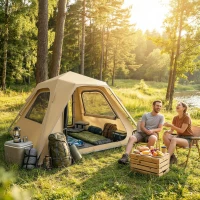Outsunny Instant-Pop-Up-Zelt mit Regenschutz, wasserdicht Kuppelzelt für 2-3 Personen mit 2 Türen 2 Fenstern 240x240x160 cm Khaki(m-8)