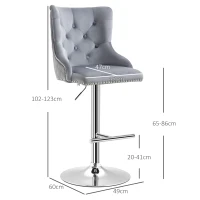 HOMCOM Bar Stools Set of 2, Modern Swivel & Adjustable Velvet Barstools with Button-Tufted Back, Footrest for Home Bar, Grey(m-3)