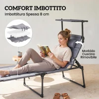 Outsunny Set 2 Lettini Prendisole Reclinabili ad Altezza Regolabile, 70x201.5x45 cm, Nero e Grigio(m-4)