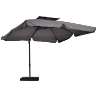 Outsunny Sonnenschirm UV30+ Ampelschirm Roma Schirm mit Ständer und 4 Gewichten inkl. Schutzhaube Alu Grau 270 x 270 x 260 cm(m-1)