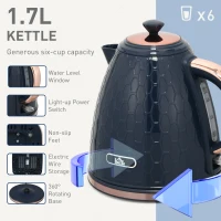 HOMCOM Kettle and Toaster Set, 1.7L 3000W Fast Boil Jug Kettle with Auto Shut Off, 4 Slice Toaster with 7 Level Browning Controls & Crumb Tray, UK Otter Thermostat, Blue(m-4)