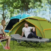 Outsunny Lit de camping pliable avec matelas, Lit de Camp Pliant, pochette latérale et sac intégré, 185 x 68 x 37 cm, gris clair(m-2)