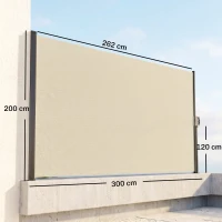 Outsunny Retractable Sun Side Awning Screen Fence Patio Garden Wall Balcony Screening Panel Outdoor Blind Privacy Divider (3x2M, Cream)(m-3)