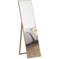 HOMCOM Miroir rectangulaire sur pied miroir de sol pour vestiaire salon salle de bain couloir 40 x 35 x 147 cm naturel(m-1)