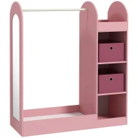 AIYAPLAY Appendiabiti per Bambini con Ripiani, Scatole e Specchio in Legno, Rosa(m-1)