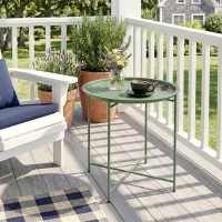 Outsunny Tavolino da Giardino con Vassoio Rimovibile e Gambe Pieghevoli in Acciaio, Ø46x50 cm, Verde(m-10)