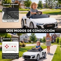 AIYAPLAY Coche Eléctrico Niños Audi R8 Spyder 12V con Mando a Distancia 2,4 G 2 Motores Arranque Suave Suspensión Trasera Blanco(m-5)