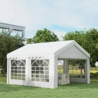 Outsunny 4m x 4m Marquee Party Tent, Heavy Duty Wedding Canopy with Sidewalls, Doors, Windows, Galvanised Garden Gazebo for Parties Events, White(m-2)