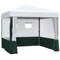 Outsunny Cenador de Jardín 3x3 m con Paredes Laterales Altura Ajustable Anti-UV Impermeable y Bolsa de Transporte Blanco y Verde(m-11)