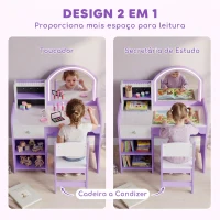 AIYAPLAY Penteadeira de Maquilhagem para Menina com Espelho LED de 2 Cores, Banco, Suportes para Joias, Gaveta e Compartimentos, Roxo(m-7)