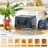 HOMCOM Kettle and Toaster Set, 1.7L 3000W Fast Boil Jug Kettle with Auto Shut Off, 4 Slice Toaster with 7 Level Browning Controls & Crumb Tray, UK Otter Thermostat, Blue(m-5)