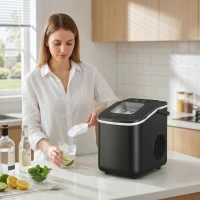 HOMCOM Countertop Ice Maker Machine 9 Cubes in 7 Mins Portable Ice Machine Ice Scoop and Basket 2 Sizes Black(m-9)